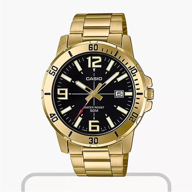 Casio Enticer Black Dial Gold-Tone Men's Watch- MTP-VD01G-1BV